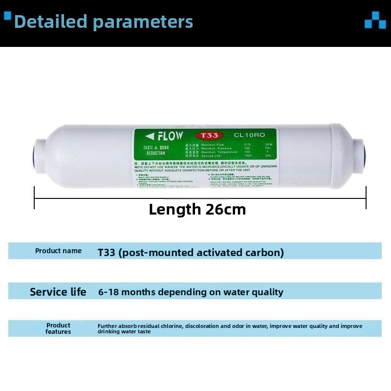 Carbon Filter Inline - T33 Post Carbon Actief Koolfilter 1/4